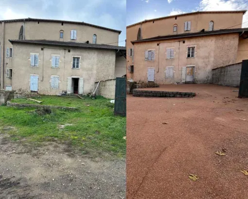 Réfection et extension d'une cour mitoyenne en concassé St Martin Belle Roche à Saint Georges de Reneins, Saint-Georges-de-Reneins, MUTIN TP