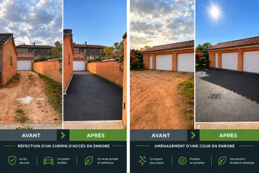 Réfection d'un chemin d'accès et d'une cour en enrobé à Belleville en Beaujolais, Saint-Georges-de-Reneins, MUTIN TP