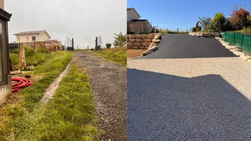 Réfection d'une cour sur la commune de Misérieux dans l'Ain, Saint-Georges-de-Reneins, MUTIN TP