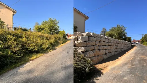 Réalisation d'un mur de soutènement en enrochement à Châtillon-sur-Chalaronne, Saint-Georges-de-Reneins, MUTIN TP