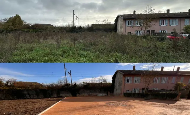 Réfection et extension d'une cour mitoyenne en concassé St Martin Belle Roche à Saint Georges de Reneins, Saint-Georges-de-Reneins, MUTIN TP