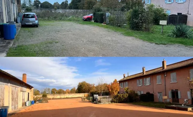 Réfection et extension d'une cour mitoyenne en concassé St Martin Belle Roche à Saint Georges de Reneins, Saint-Georges-de-Reneins, MUTIN TP